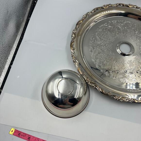Vintage Silver Plated Chips N Dip Decorative Etched Serving Tray Bridgerton - Picture 7 of 11